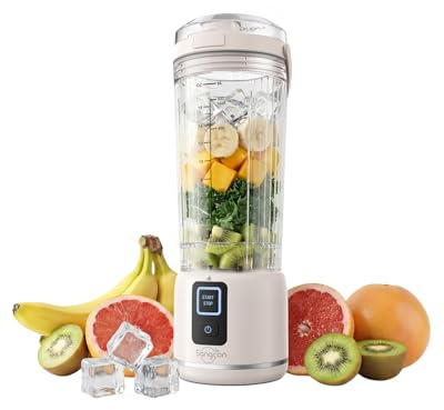 Sangcon Portable Blender 500ml, Smoothie Blender USB Rechargeable, Mini Blender for Smoothies, Portable Smoothie Makers, Personal Blender with 6-Blade & 2 Modes, Blends Ice & Frozen Fruit, Off-White