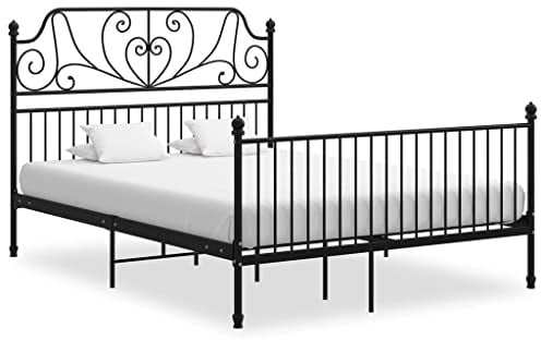 mtlskopl Metall Bettgestell Schwarz 160x200 cm pulverbeschichtetes Doppelbett modern stabil Lattenrost integriert Metallbett für Schlafzimmer Gästezimmer Jugendzimmer