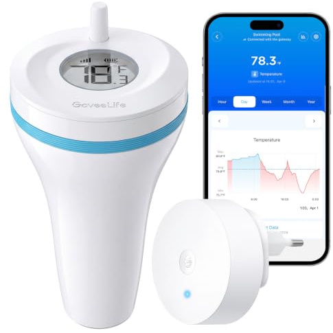 GoveeLife WiFi Thermomètre de piscine P2, IP68 Thermomètre Flottant | Avec Alerte par App, Portée de 330 m, alarme de notification, Pour piscine, tube de bain, bol à poissons, spa, aquarium