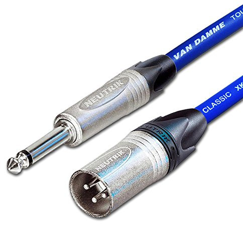 Van Damme Mono Jack to Male XLR lead. Guitar/Mixer/DI Cable. Neutrik NP2X (5m, Blue)