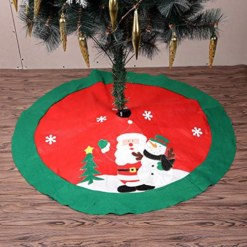 39 Inches/100cm Christmas Tree Skirt, Uten Christmas Tree Mat, Xmas Tree Skirts Red with Santa Snowman Pattern, Xmas Tree Base Cover for Christmas Home Party Indoor and Outdoor Decoration