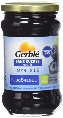 Gerblé Confiture Myrtille Sans Sucres Ajoutés – Confiture Gourmande au Maltitol, Sans Huile de Palme, Pot 320g, Idéale pour Tartines et Yaourts