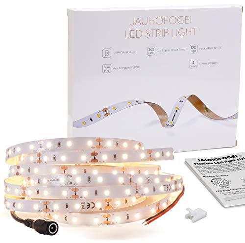 JAUHOFOGEI LED Streifen 5M 12V (1200 lm/m, 3oz FPC, 1 BIN Color), Warmweiß, flexibel für Küche, Schlafzimmer, Wohnzimmer, Flur, Balken, Decke, Möbel, Schaufenster