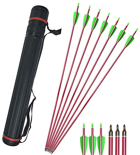 ZSHJG 12pcs Bogenschießen Aluminium Pfeile 31 Zoll Jagdbogenpfeile Spine 500 Pfeile aus Aluminium mit Pfeilköcher 3 Zoll Feder Vane für Compoundbogen Recurve Bogen