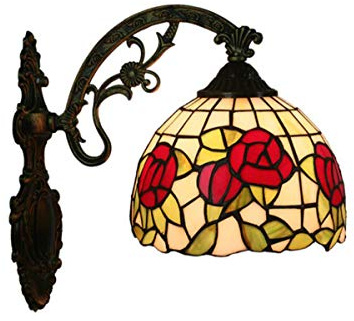 GDLight Tiffany-Stil rote Rosen Wandleuchte Lampe, 8-Zoll-Glasmalerei Wandleuchte Vintage Spiegel Front Lampe für Wohnzimmer Schlafzimmer Gang Flur Korridor
