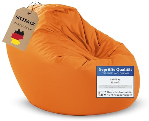 BuBiBag 2in1 Sitzsack L - XXL mit Füllung für Kinder & Erwachsene, Gaming Beanbag & Bodenkissen für Indoor & Outdoor Sessel Pflegeleicht & Wasserabweisend M BIS 6 Jahre (Ø 85 cm Neonorange)