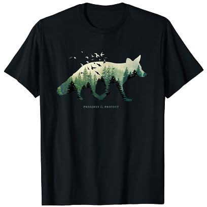 Save The Environment T-Shirts & Geschenkideen - Preserve & Protect Umweltschutz Klimaschutz Fuchs Silhouette - Unisex-Erwachsene - Schwarz - S - Kurzarm - T-Shirt