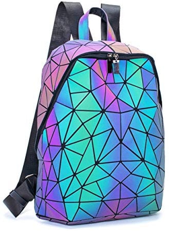 RANSUU Geometrischer Rucksack Damen Leuchtend Holographic Taschen Lumikay Geldbörse und Handtasche Farbwechse Daypack Taschen LeuchtendA2