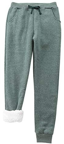 Womens Fleece Lined Jogger Pants Solid Soft Warm Athletic Drawstring Sweatpants with Pockets(UK 16/Tag 3XL) Green