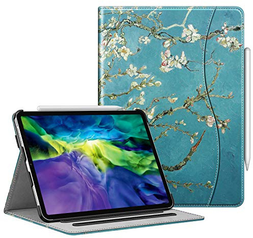 Fintie Hülle für iPad Pro 11 2020 & 2018 (Unterstützt 2. Gen Pencil, kabelloser Ladefunktion), Multi-Winkel Betrachtung Folio Stand Schutzhülle mit Dokumentschlitze, Auto Sleep/Wake, Mandelblüten