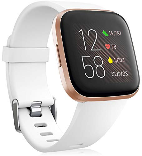 Oielai für Fitbit Versa 2 Armband/Fitbit Versa Armband, Silikon Sport Klassisch Ersatzarmband Armbänder Kompatibel mit Fitbit Versa Lite/Fitbit Versa 2/Fitbit Versa für Frauen Männer, Klein Weiß