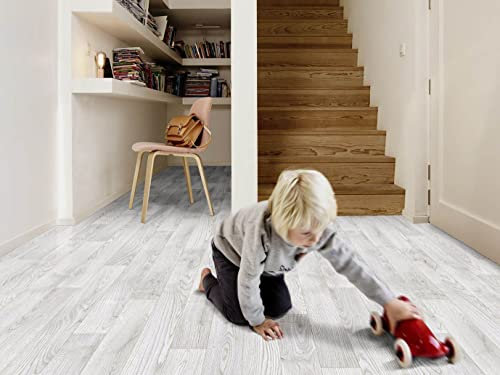 PVC Bodenbelag Vinylboden in weiß gemasertem Holz, Zuschnitt (2m breit, 5,5m lang)