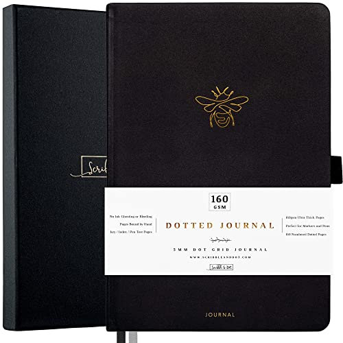 Scribble & Dot® Bullet Journal - Dotted Notizbuch A5 – A5 Ultra Dickes 160 g/m² Papier – Signatur-Notizbuch von Hand gebunden – Perfektes gepunktetes Tagebuch für Künstler