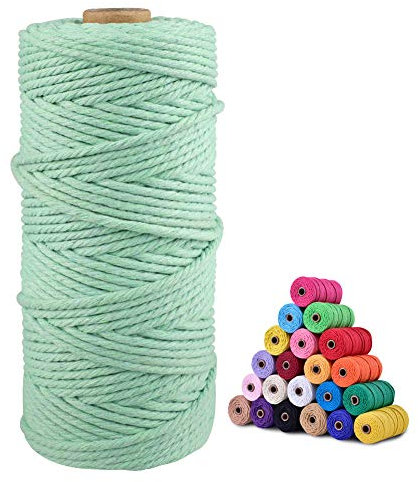 jijAcraft Macrame Cord 3MM for Crafts,100M Light Green Cotton Macrame Craft String Rope for Wall Hanging Plant Hanger Knitting