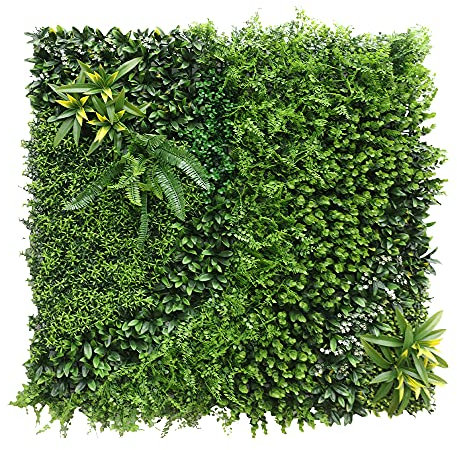 ECOOPTS Künstlicher Efeu-Sichtschutzzaun, künstlicher Buchsbaum, Formschnitt-Hecke, Pflanzen für Innen- und Außenbereich, 101,6 x 101,6 cm, #3 gemischte Blätter, 1 Packung