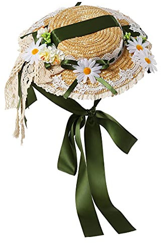COSDREAMER Chapeau de Soleil Lolita avec Rubans en Dentelle pour Filles et Femmes (Vert Foncé.)