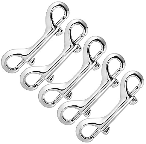 Nifocc Doppio moschettone in acciaio inox per catene, gancio a scatto per guinzaglio per cani, alpinismo, arrampicata, campeggio familiare, all'aperto, argento lucido, 90 mm, 5 pezzi