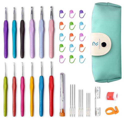 RealPlus Uncinetto Set in Gomma, 12pz Generic Uncinetti con 29 Accessori, Crochet kit di Dimensioni Complete, kit uncinetto per Principianti, Regalo per Ragazze con Scatola (Verde-44pz)