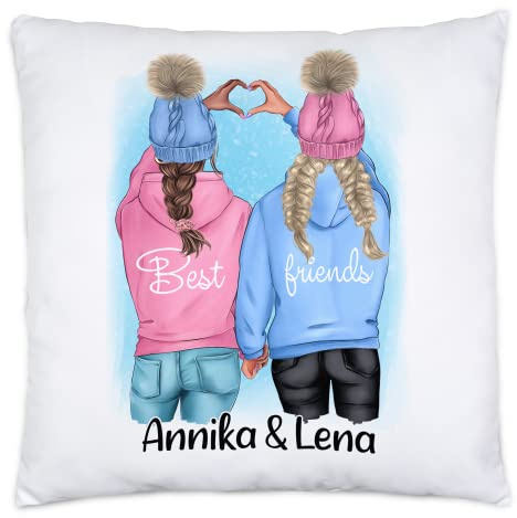 Kiddle-Design Beste Freundinnen Kissen inkl. Füllung 40x40cm | Weihnachten Personalisiert Freundin Schwester Name Geschenk Winter Xmas Freundinnengeschenk