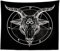 Fullfun Constellation Tapisserie Satanischer Ziegenkopf mit Binärsymbol-Tattoo, Pentagramm & Dämon Baphomet, Retro-Musik Sommer für Biker, schwarzer Wandbehang für Heimdekoration, 152,4 x 203,2 cm