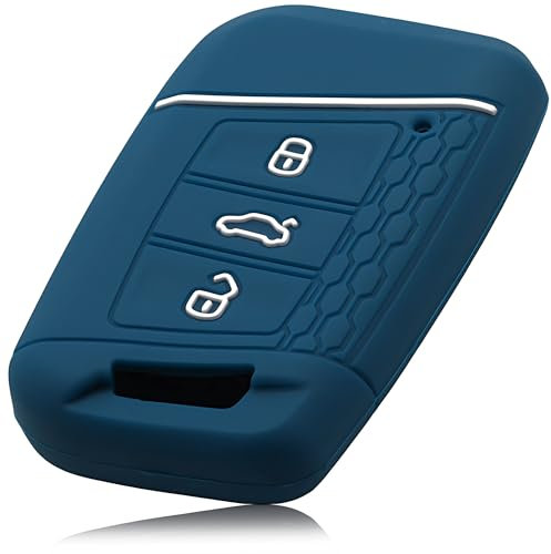 FOAMO Autoschlüssel Hülle Kompatibel mit VW Passat B8, SEAT, SKODA Autoschlüssel - Silikon Schlüsselhülle - Schutz-Hülle für Autoschlüssel Blau-Weiß