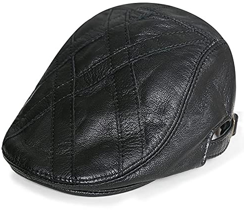WHSPORT Leder Schiebermütze Flatcap Mütze Schirmmütze für Herren Vintage Gatsby Barett Newsboy Cap Duckbill Hut Baskenmütze für Herbst Winter (Color : Black, Size : 54-56cm/21.25-22.04in)