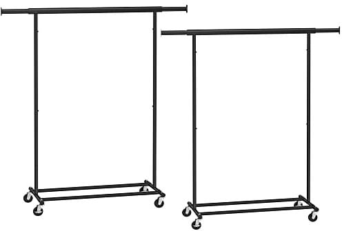 SONGMICS Portant à Vêtements avec roulettes, Lot de 2, Tringle Extensible pour Charge Lourde, Porte-Manteau, Rangement Vêtement, Capacité de Charge 90 kg, Montage Facile, Noir HSR013B02