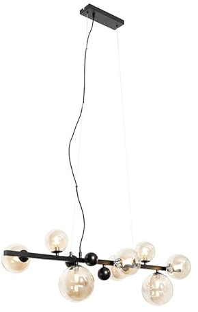 Qazqa Esstisch Art Deco Pendelleuchte, Pendellampe - David - Schwarz, 8-flammig, 98cm, Ideal als Esszimmerlampe und