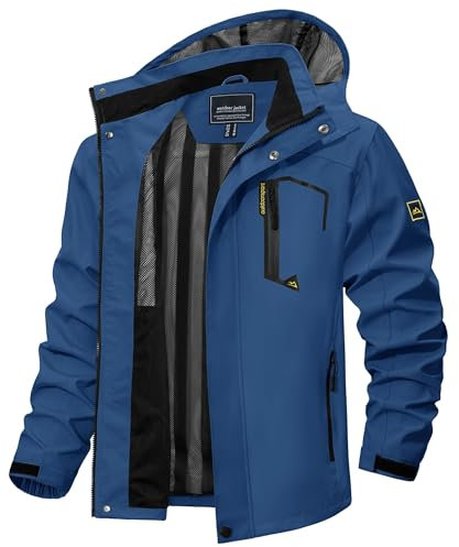 TACVASEN Herren Outdoorjacke Leicht Wasserabweisend Wanderjacke Übergangsjacke Funktionsjacke mit Abnehmbarer Kapuze (XL, Denimblau)