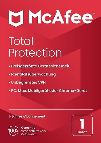 McAfee Total Protection (1 Gerät) 2025 | 12 Monate| Secure VPN, Sicherheitssoftware mit Virenschutz, Kennwort-Manager, Identitätsüberwachung | Postzustellung