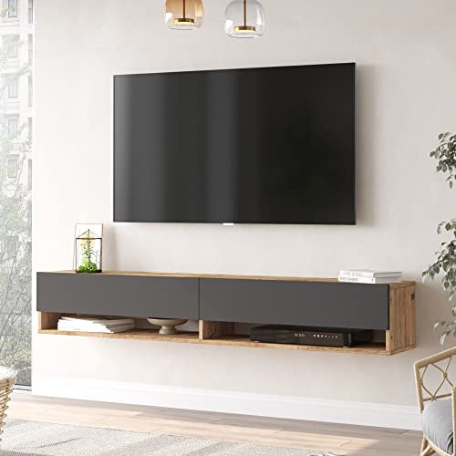 [en.casa] TV Board Laitila TV Schrank mit 2 Ablagen 2 Schranktüren Lowboard Fernsehtisch 180 x 31,5 x 29,5 cm Sideboard hängend Eiche rustikal/Anthrazit