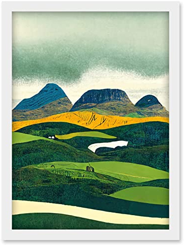 Doppelganger33 LTD Scottish Highland Munros Landscape Linocut Artwork Framed Wall Art Print A4