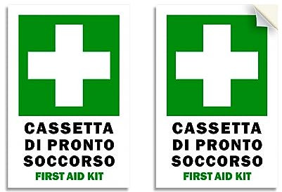 2 Adesivi Cassetta Pronto Soccorso, in vinile laminato anti graffio, Anti UV, impermeabile, misura: 10x15 cm - 2 Pz.