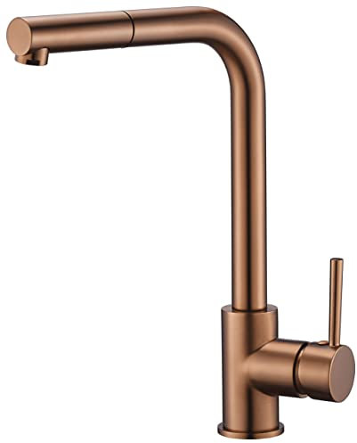 Imex Malta - Robinet de cuisine monocommande avec douche amovible, robinet d'évier, robinet de cuisine mitigeur - Or rose brossé - GCE006/ORC