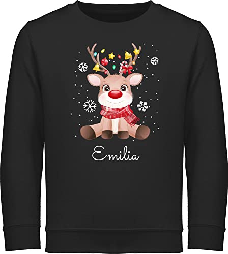 Geschenk mit Namen personalisiert by Shirtracer - Sweater Kinder Sweatshirt Jungen Mädchen Pullover - Geschenke - Süßes Rentier mit Name Wunschtext I Geschenk Rentier Weihnachten I Rudolph Reindeer