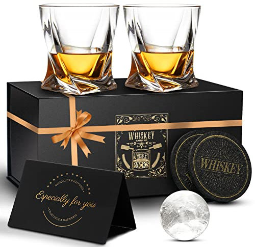 KAQ Whiskygläser, Whiskygläser 2er-Set, 320 ml bleifreies Kristall-Whiskyglas-Geschenkset, personalisierte Whiskey-Geschenksets für Männer, Whiskybecher für Scotch Bourbon, Gin, Rum, Negroni Brandy