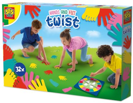 SES Creative Hand- und Fuß-Twist | Outdoor Spiele | Abwaschbar mit Wasser | Made in Holland | für Kinder ab 3 Jahren | 4 Farben | 32 Schaumstoff-Hände & Füße | 02249