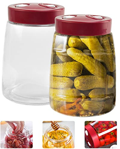 Kleemeiero 2 STK Gärglas 1.4L Fermentierglas Glas Fermentier Gläser Fermentier Set Gärglas mit Ventil Transpertant Vorratsglas Fermentierungs Fermentieren Glas Fermenting Jar für Sauerkraut