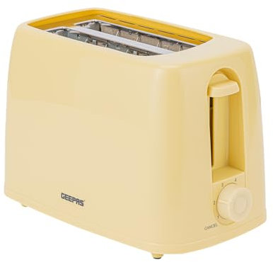 GEEPAS 2 Slice Toaster | 6 Browning Levels with Cancel Function | For Thin Small Bread Slice, Removable Crumb Tray Cool Touch Housing High Lift | Space-Saving Design | 1 Yr Warranty 650W Cream