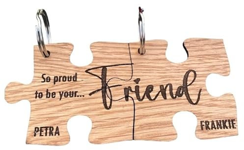 Luck and Luck Personalised Friend Jigsaw Keyrings, Engraved Friendship Name Gifts, Gift For Best Friends, Wooden Keyring Gift