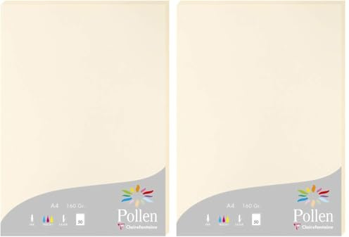 Clairefontaine 14204C Packung mit 50 Blatt Pollen 160g, DIN A4, 21 x 29,7cm, Elfenbein (Packung mit 2)