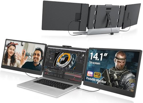 Macsecor Triplo monitor portatile per laptop, 14,1 '' 1080P FHD Dual Laptop Screen Extender USB C HDMI, Plug-Play Laptop Monitor Extender per computer portatili da 13 a 17,3, compatibile con