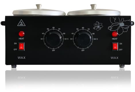 FHATSJ Chauffe-cire à double pot noir professionnel pour l'épilation, chauffe-cire électrique rapide avec réglage de température réglable pour femme (noir-double)
