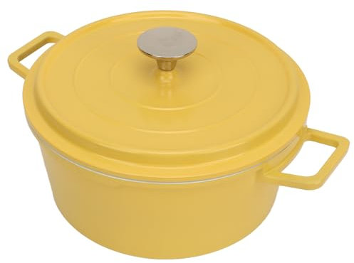 Enameled Dutch Oven, 9.4 Inch Dia. Non Stick Casserole Dish with Dual Handles and Lid - Large Capacity Deep Cast Iron Pot for Home Induction Cooker, Flame, Stove (Yellow)