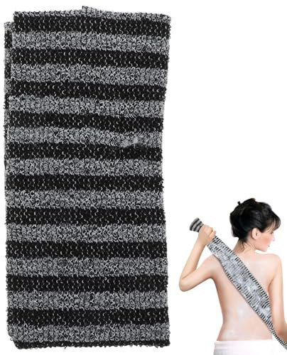 Senshuomy Serviette exfoliante pour le dos, chiffon de bain japonais, gant de toilette exfoliant extra long, exfoliant pour le corps pour homme et femme (rayures noires/1 pièce)