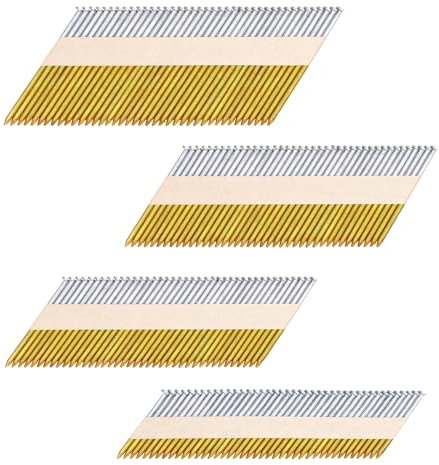 HW HAMWOO Lot de 960 clous à tête en D pour encadrement 34° (240 pièces, 240 pièces de 6,3 cm, 240 pièces, 240 pièces, 8,9 cm - 240 pièces), clous en papier galvanisé à chaud, tige d'anneau, pour 30 à