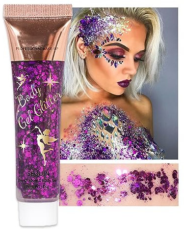 Body Glitter Gel, Face Sequins Chunky Mermaid Liquid Holographic for Body, Cheeks and Hair, Sparkling Festival Party Lotion Beauty Makeup, Nail Art DIY (02#)