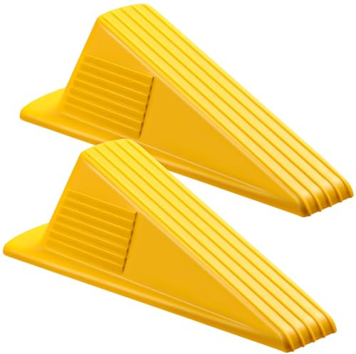 Frienda 2 Pcs Jumbo Door Stoppers Heavy Duty Door Stopper Tall up to 2inch Tall Wedge TPR Large Wedge Stackable Big Rubber Doorstop for Hotel Carpet Hardwood Concrete and Tile (Yellow)