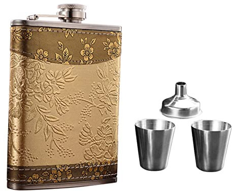 BRIGHTFUFU Stainless Steel Flask Set Flask Alcohol Wine Bottle Retro Pattern Men Women Leakproof Lid