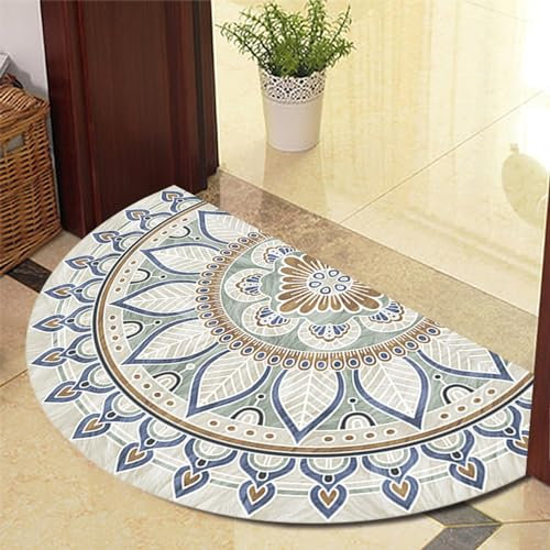 ARBOEE Boho Mandala Fußmatte, halbrund Fußmatte, für den Innen- und Außenbereich, rutschfest, saugfähig, waschbar, halbrund, Fußmatten für Zuhause, Küche, Badezimmer (Blaue Flamme,40 * 60cm)